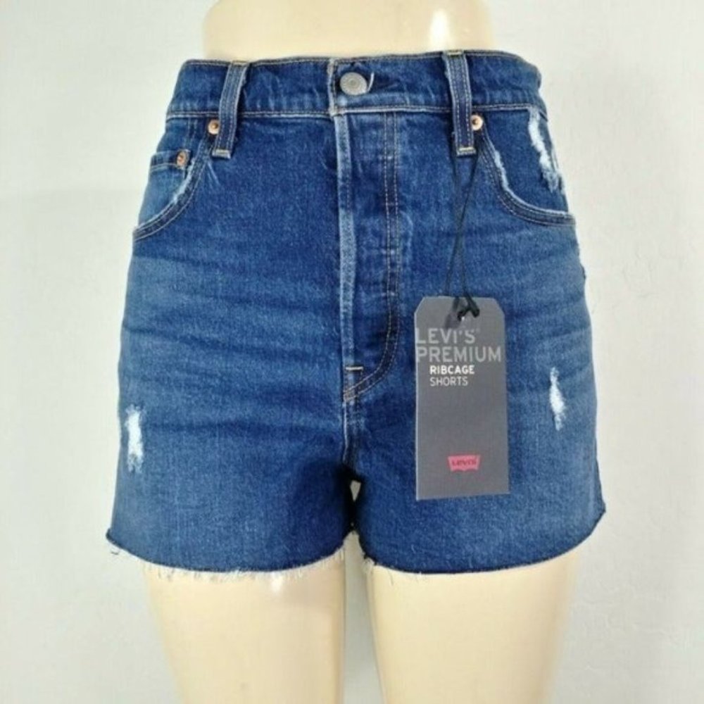 Levi's Cutoff Straight Fit Shorts Size 31 Premium Ribcage Ultra-High Rise - Picture 5 of 12